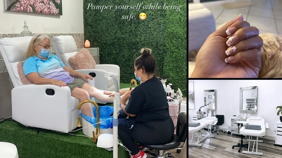Manicure setup with tidy salon lighting