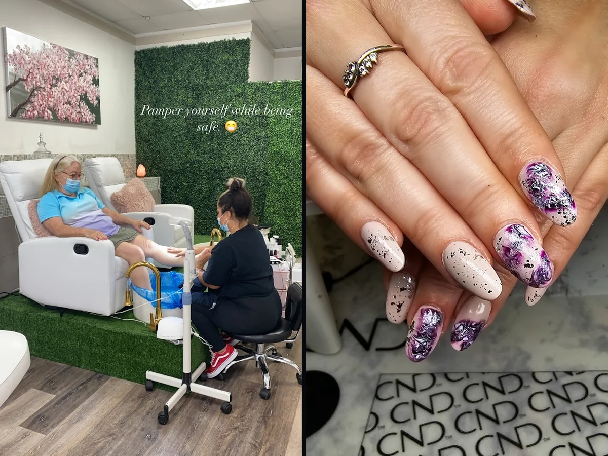 Nail station with polish bottles and tools